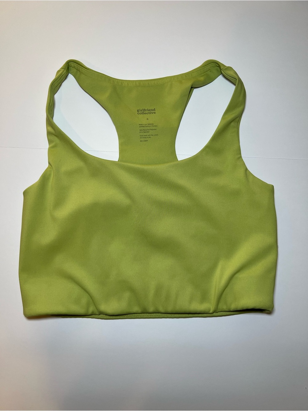 girlfriend collective Paloma Racerback Cropped Sports Bra lime key green size s
